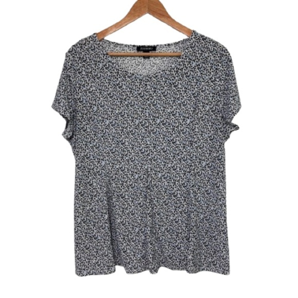 Roz & Ali Blue/White Floral Print Blouse Size XL Petite